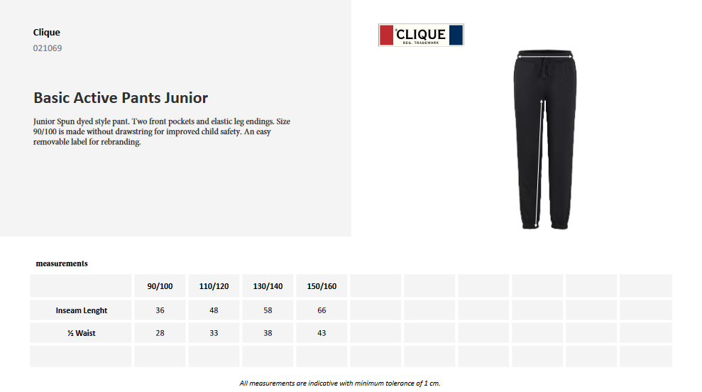 Clique Basic Active Junior Track Pants | Kids Athletic Joggers | 3 Colours | Ages 3-14 - Trousers - Logo Free Clothing