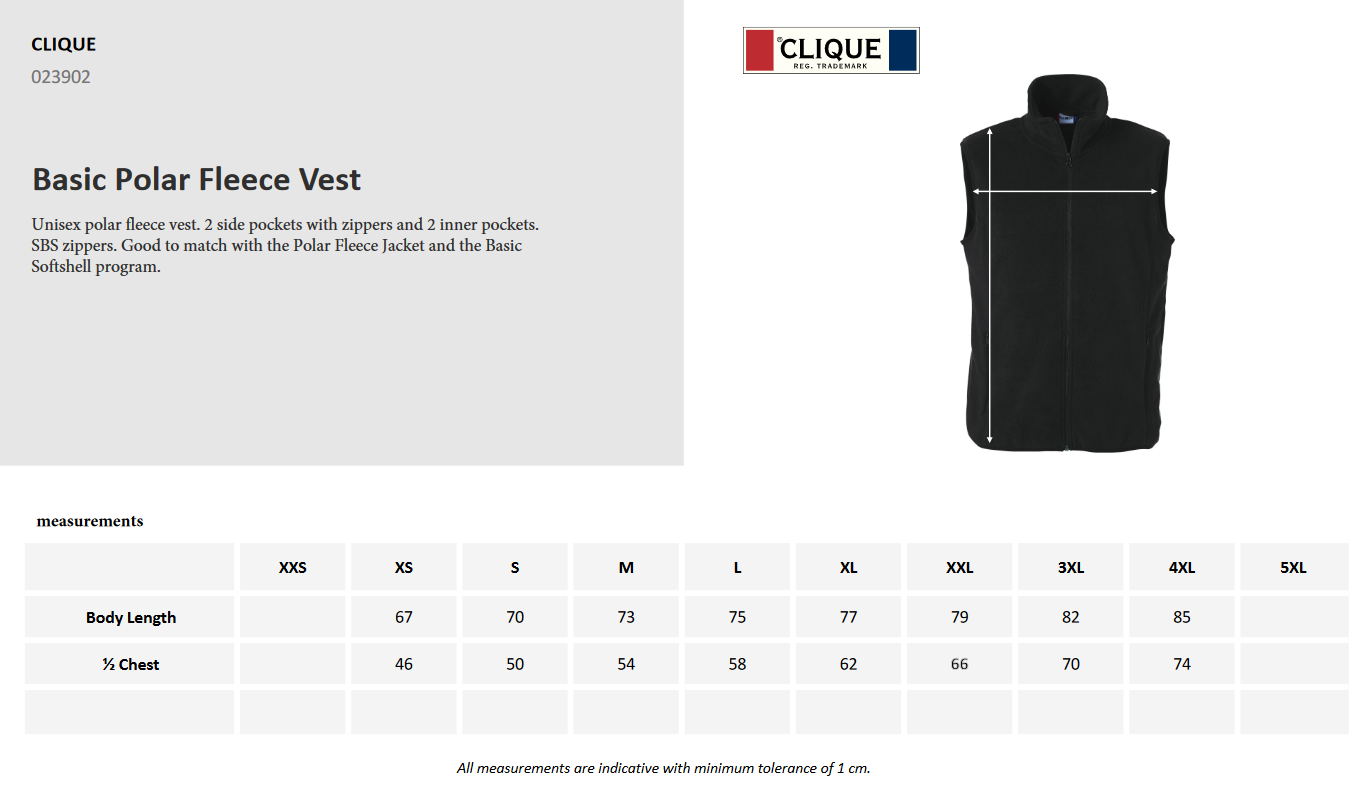 Clique Basic Polar Fleece Gilet | Heavier Knit Anti-Pilling Fleece | Unisex | 5 Colours | XS-4XL - Gilet - Logo Free Clothing