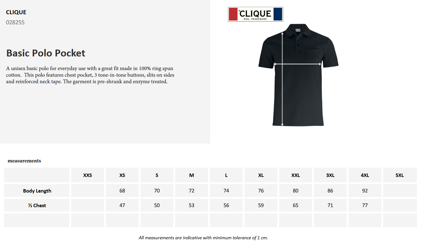 Clique Basic Pocket Polo Shirt | Short Sleeve | Unisex | Ringspun Cotton | 6 Colours | XS-4XL - Polo Shirt - Logo Free Clothing