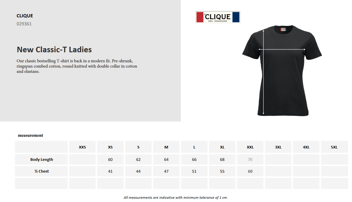 Clique Classic Ladies T-Shirt | Ringspun Cotton | Pre-Shrunk | 16 Colours | XS-2XL - Tee Shirt - Logo Free Clothing