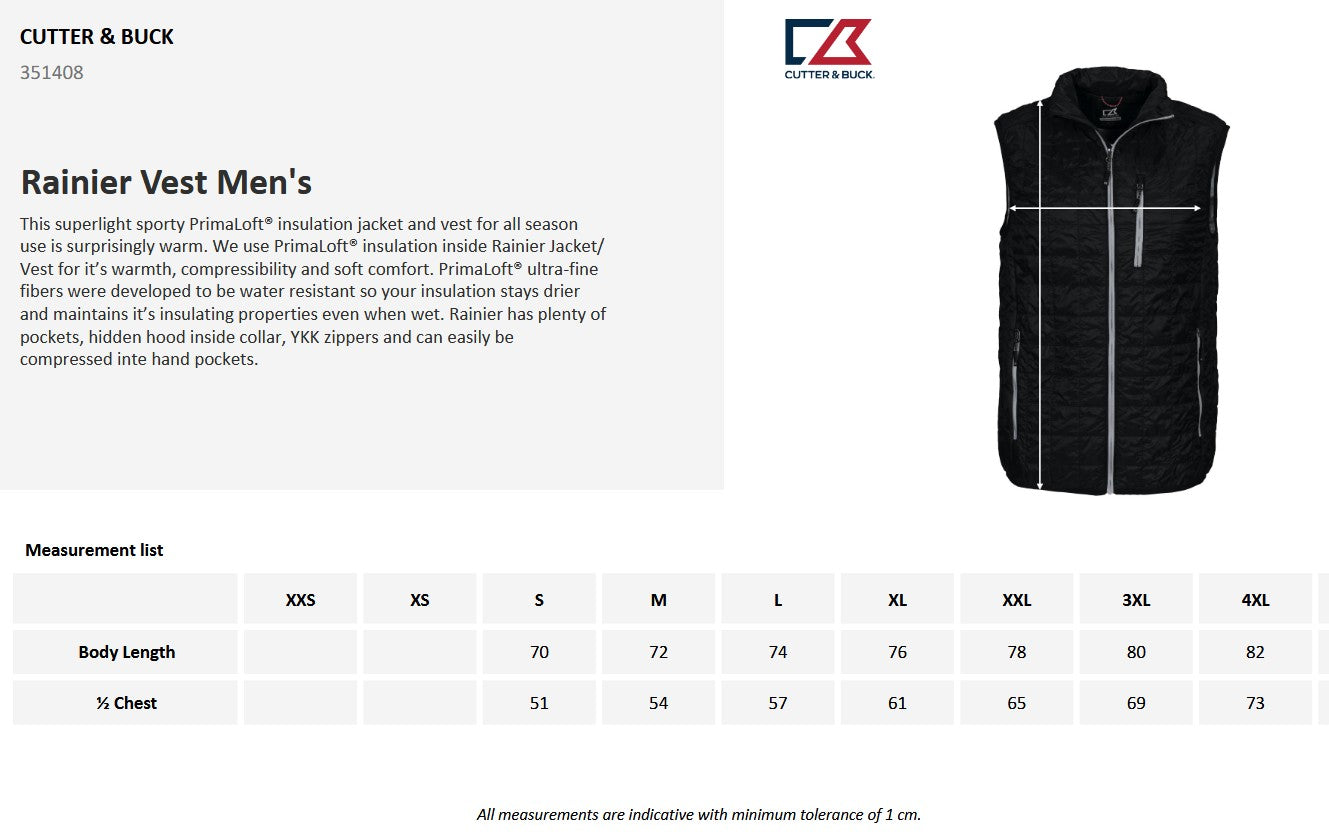 Cutter & Buck Rainier Men's Body Warmer | Lightweight | Packable | Hood | Blue or Black | S-4XL