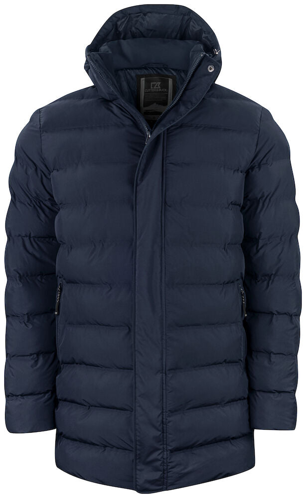 Cutter & Buck Wenatchee Mens Padded Puffer Jacket | Long | Hood | Navy or Black | S-4XL