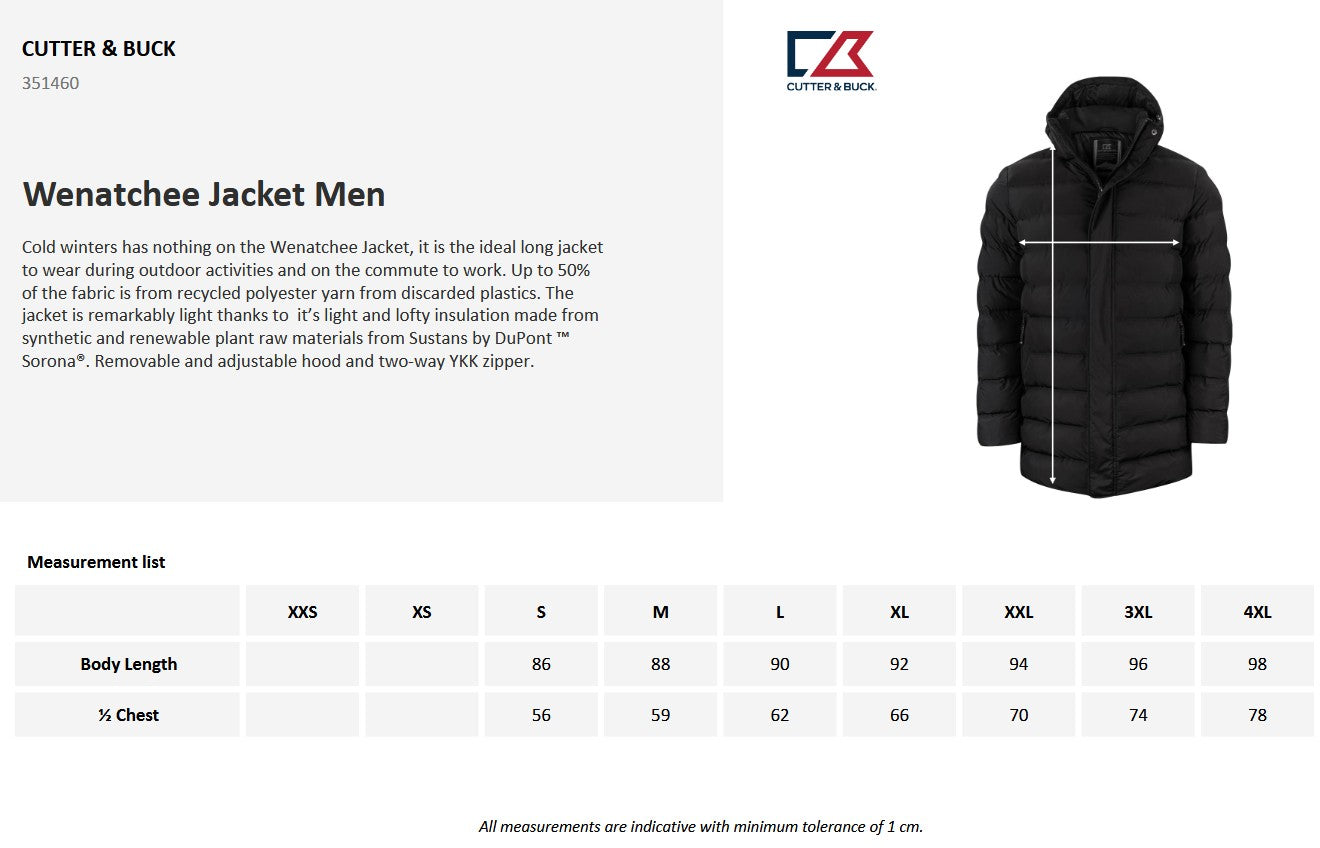 Cutter & Buck Wenatchee Mens Padded Puffer Jacket | Long | Hood | Navy or Black | S-4XL