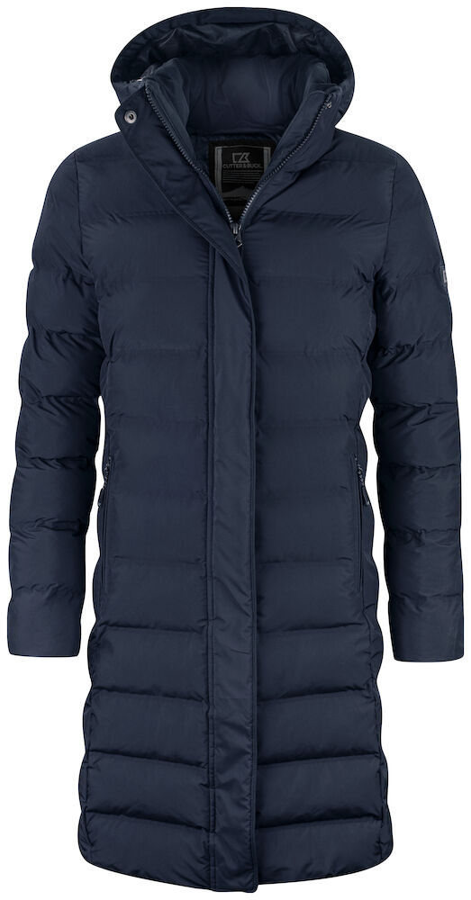 Cutter & Buck Wenatchee Ladies Padded Puffer Jacket | Long | Hood | Navy or Black | XS-2XL
