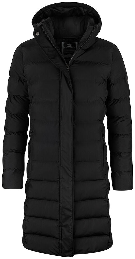 Cutter & Buck Wenatchee Ladies Padded Puffer Jacket | Long | Hood | Navy or Black | XS-2XL