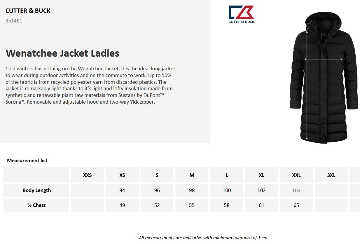 Cutter & Buck Wenatchee Ladies Padded Puffer Jacket | Long | Hood | Navy or Black | XS-2XL