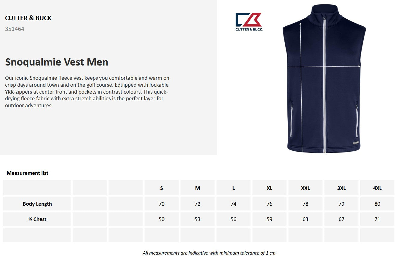 Cutter & Buck Snoqualmie Men's Fleece Body Warmer | Stretch | Wicking | 3 Colours | S-4XL