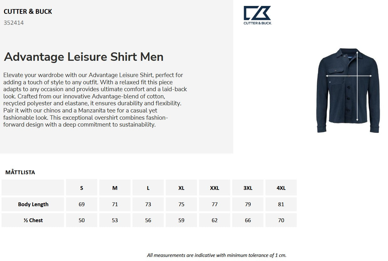Cutter & Buck Advantage Mens Leisure Shirt | Long Sleeve | Relaxed Fit | 4 Colours | S-4XL
