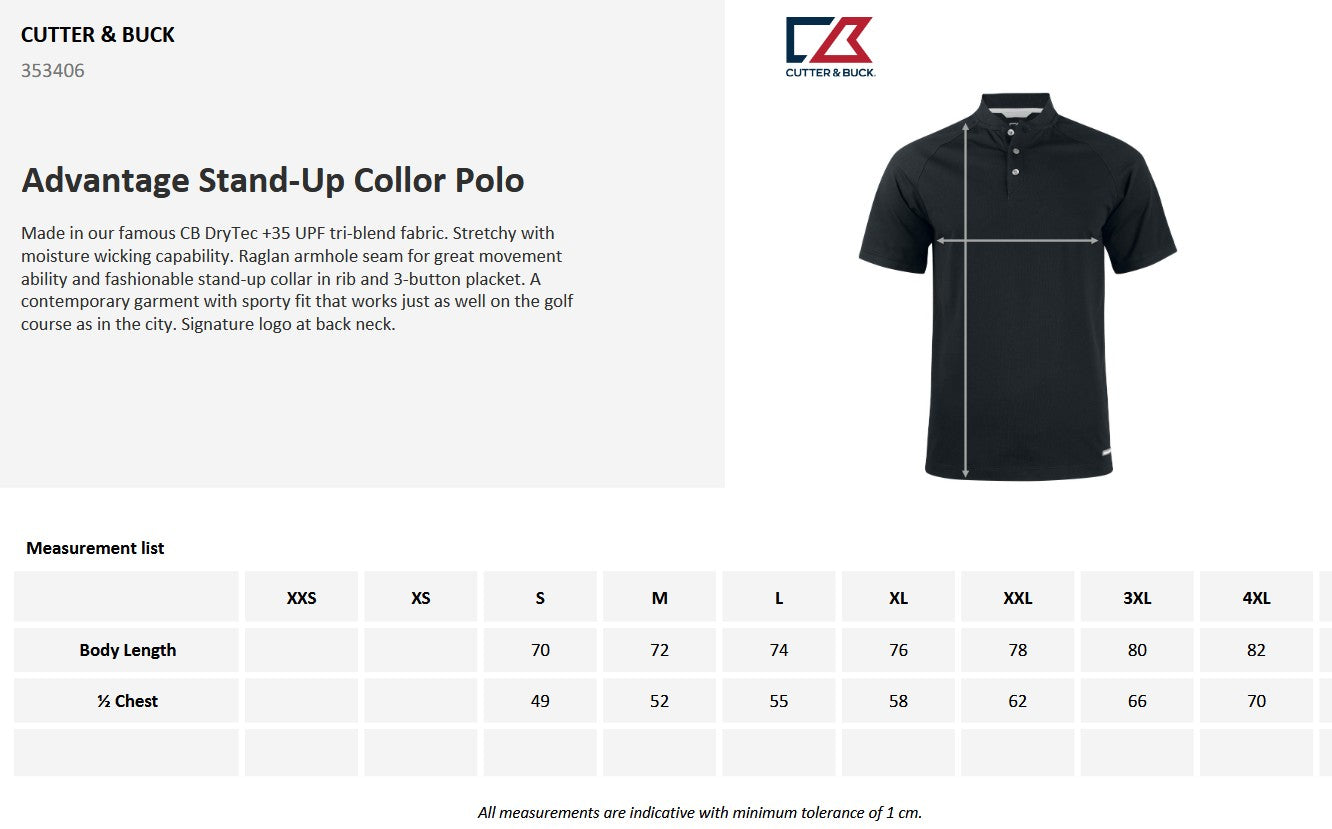 Cutter & Buck Advantage Stand-Up Collar Mens Polo Shirt | Activewear | 3 Colours | S-4XL