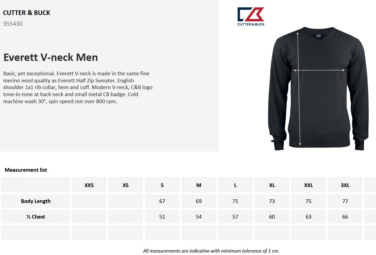Cutter & Buck Everett Men's V-Neck Jumper | 100% Merino Wool Knitwear | 6 Colours | S-3XL