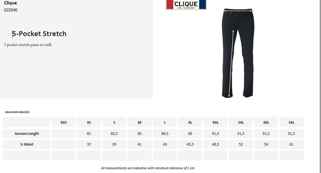 Clique 5-Pocket Mens Stretch Trousers | Twill Cotton | 3 Colours | XS-5XL - Trousers - Logo Free Clothing