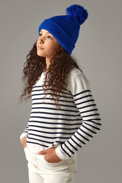 Beechfield Junior Reflective Bobble Beanie | Double Knit | 3 Colours | Kids Unisex Size - Hat - Logo Free Clothing