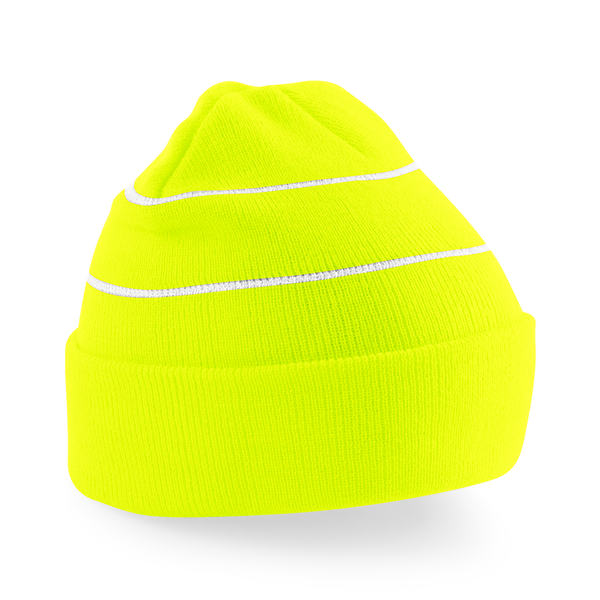 Beechfield Enhanced-Viz Beanie | Unisex | Hi Vis Options | Reflective Stripes | 4 Colours | One Size - Hat - Logo Free Clothing