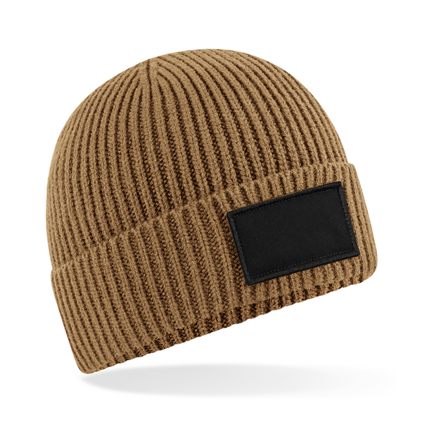 Beechfield Fashion Patch Beanie | Unisex | Ribbed | Cuffed | 7 Colours | One Size - Hat - Logo Free Clothing