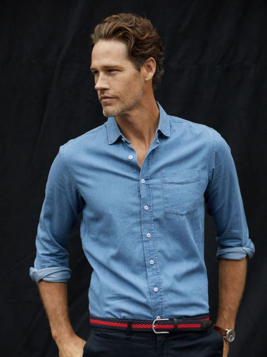 Cutter & Buck Ellensburg Men's Denim Shirt | Long Sleeve | Cotton | Indigo or Blue | S-4XL