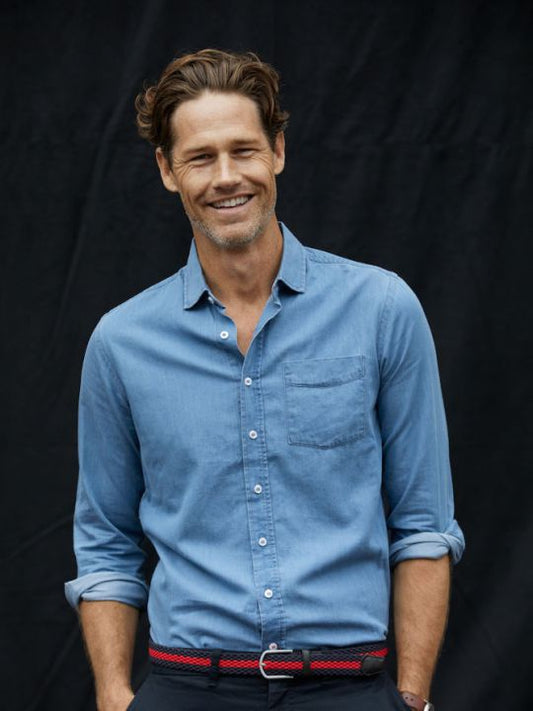 Cutter & Buck Ellensburg Men's Denim Shirt | Long Sleeve | Cotton | Indigo or Blue | S-4XL