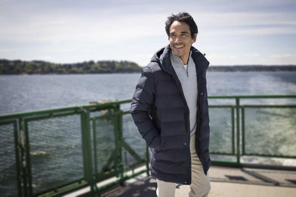 Cutter & Buck Wenatchee Mens Padded Puffer Jacket | Long | Hood | Navy or Black | S-4XL