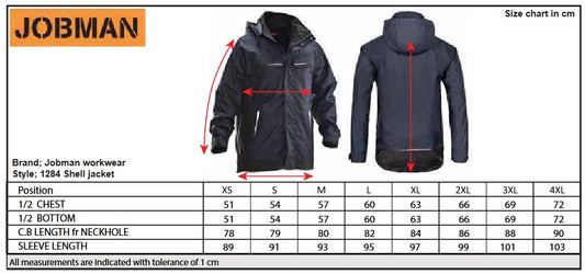 Jobman Mens Shell Jacket | Very Waterproof | Breathable | Hooded | Navy or Black | S-2XL - Winter Jacket - Logo Free Clothing
