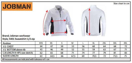 Jobman Mens Half Zip Sweatshirt | Cotton Blend | Soft | Durable | Black or Navy | S-2XL - Sweatshirt - Logo Free Clothing