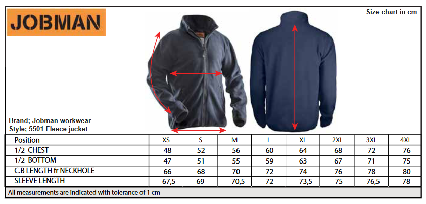 Jobman Mens Fleece Jacket | Full Zip | Warm | Soft | Durable | Black or Navy | S-2XL - Fleece - Logo Free Clothing