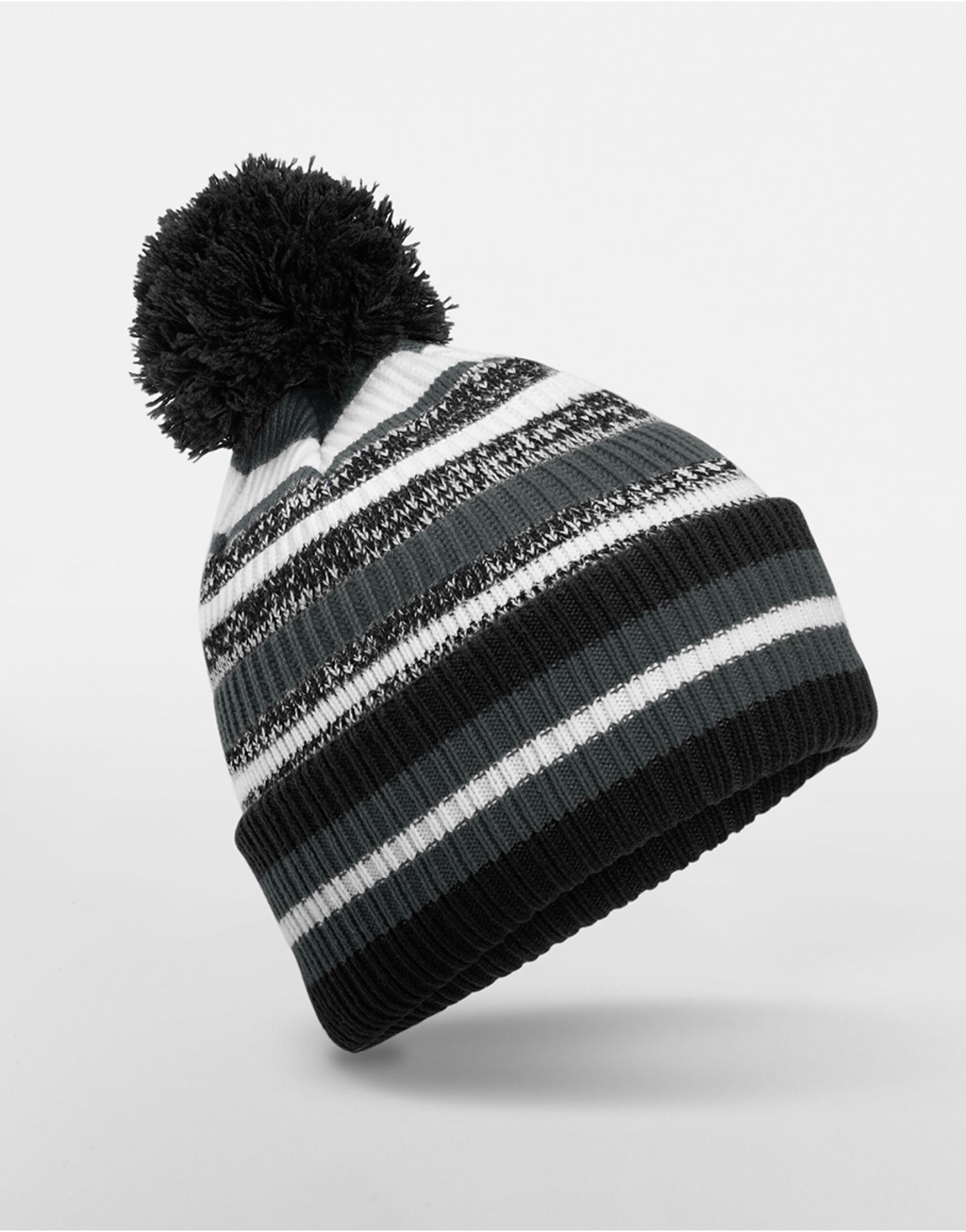 Beechfield Multi-Sport Fan Beanie | Unisex Recycled Striped Pom-Pom Hat | 5 Colours | One Size