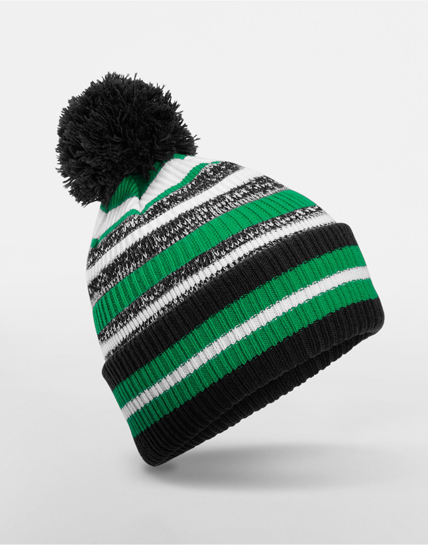 Beechfield Multi-Sport Fan Beanie | Unisex Recycled Striped Pom-Pom Hat | 5 Colours | One Size