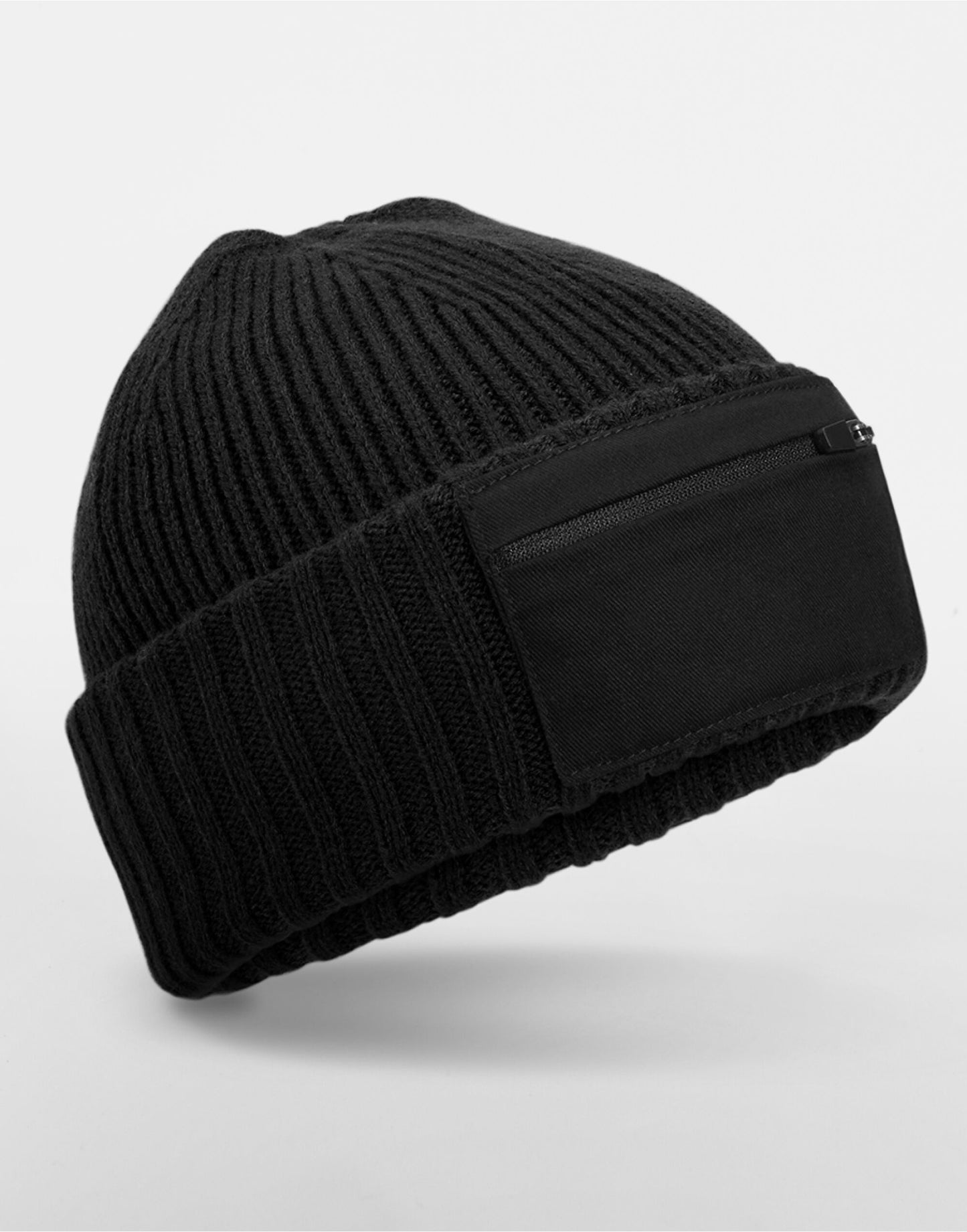 Beechfield Zip Patch Beanie | Unisex | Chunky Double Knit | 4 Colours | One Size