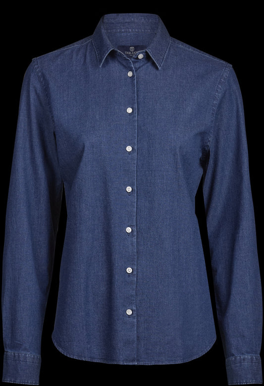 Tee Jays Ladies Denim Shirt in Blue Denim, front view
