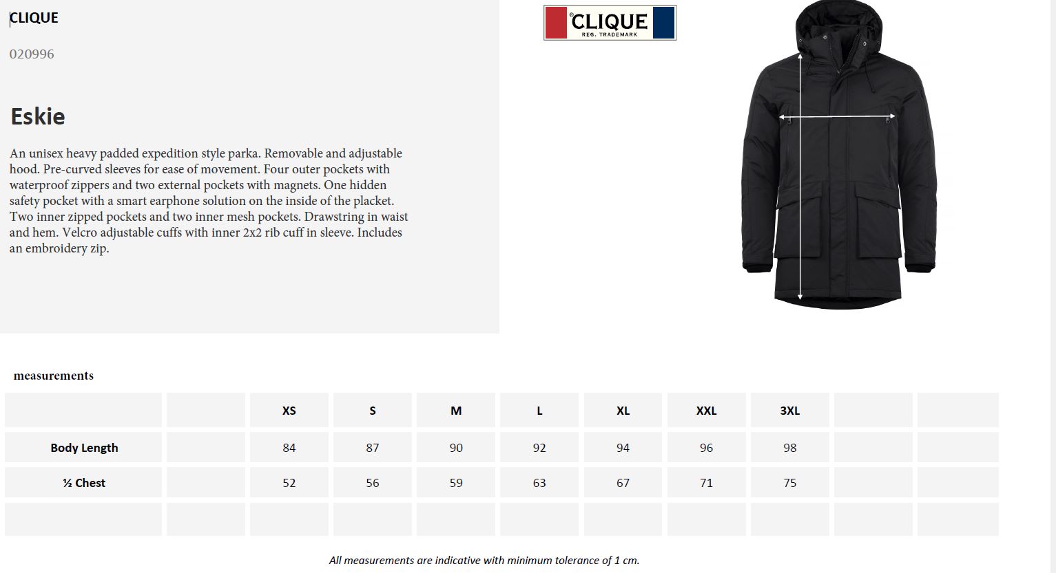 Clique Eskie Padded Expedition Parka | Winter Coat | Unisex | Waterproof | Black | XS-3XL - Winter Jacket - Logo Free Clothing