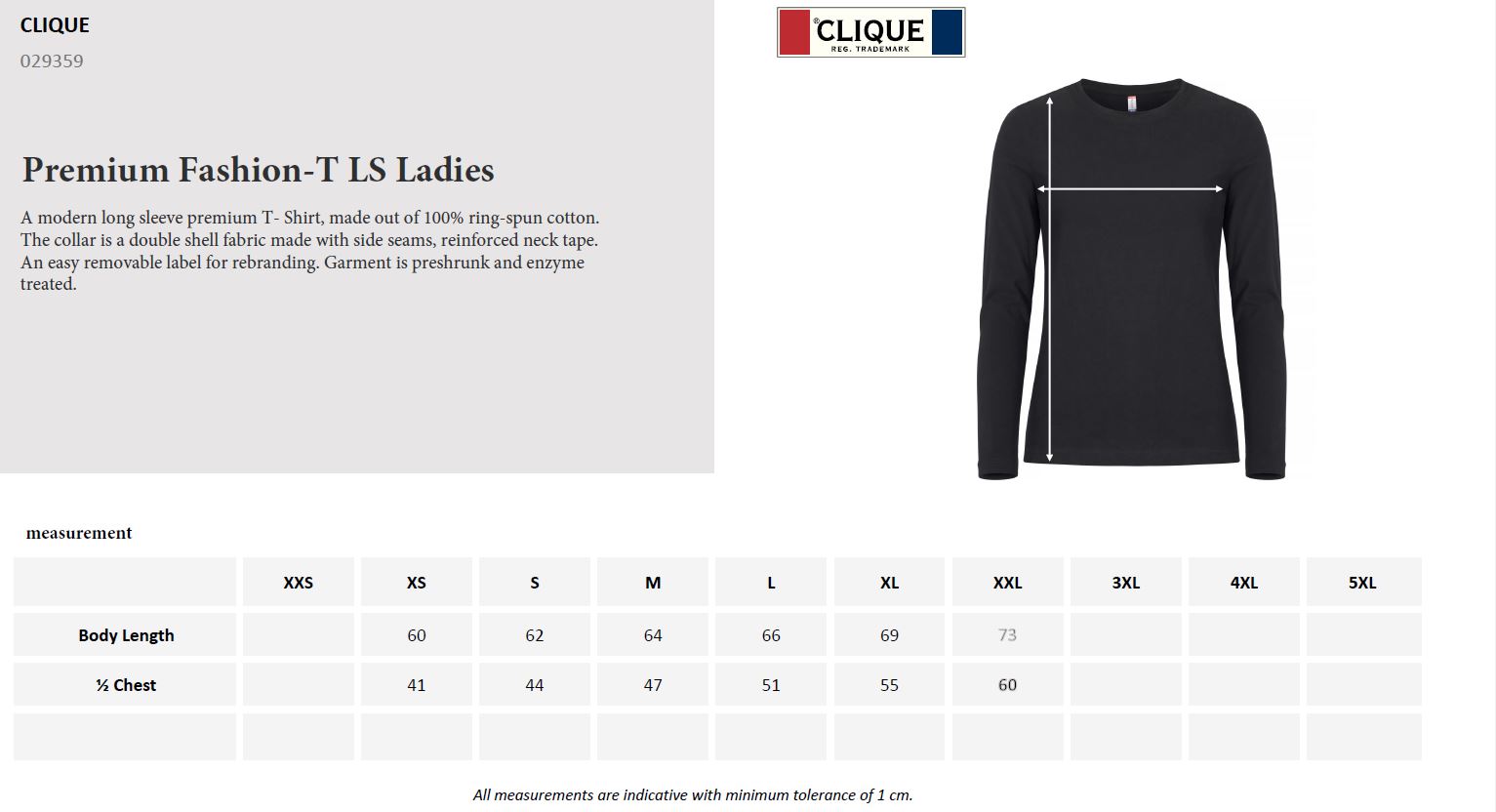 Clique Premium Fashion Long Sleeve T-Shirt | Ladies Long Sleeve Top | 4 Colours | XS-2XL - Tee Shirt - Logo Free Clothing