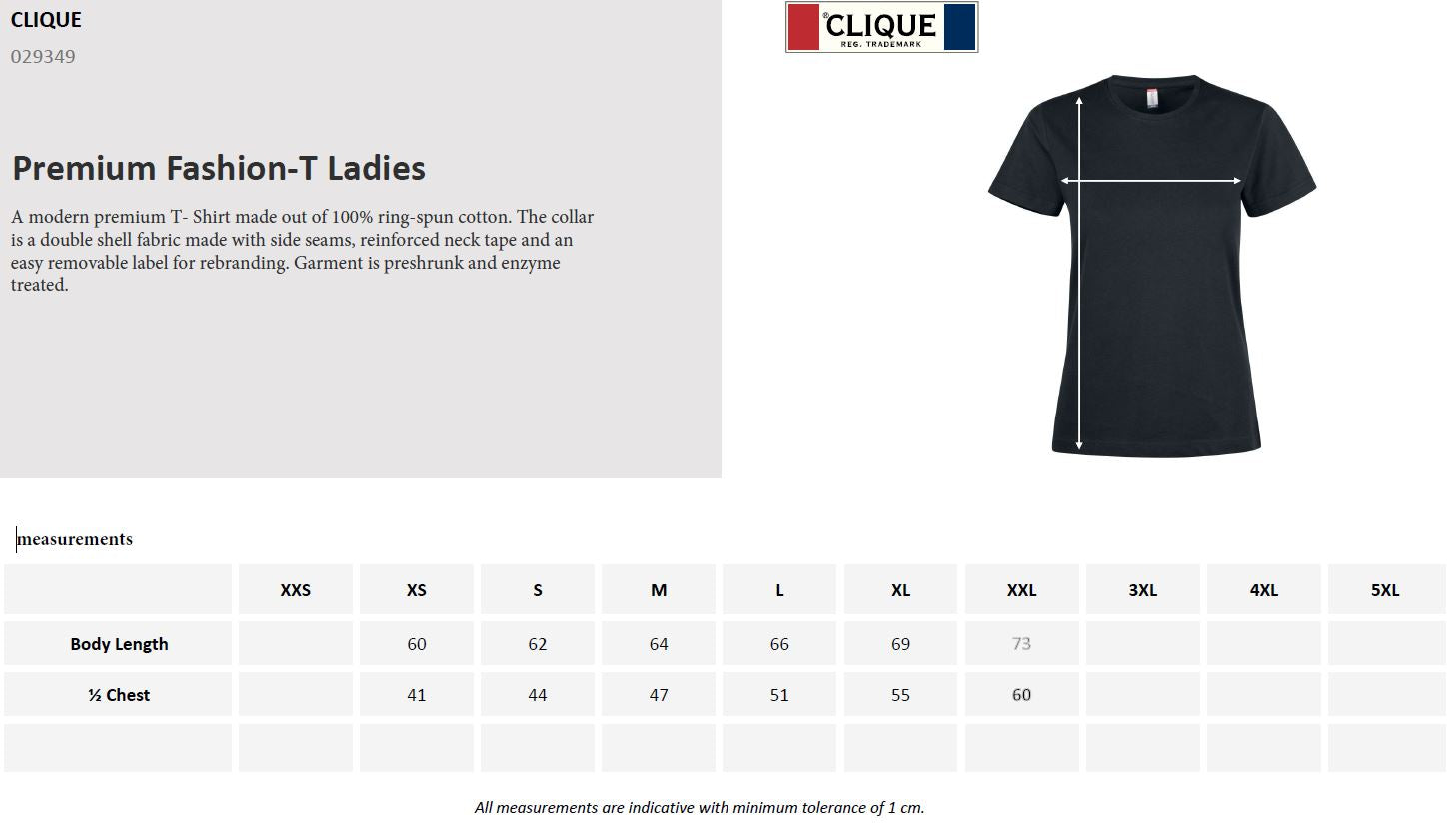 Clique Premium Fashion T-Shirt | Ladies Cotton Tee Shirt | Pre-Shrunk |  4 Colours | XS-2XL - Tee Shirt - Logo Free Clothing