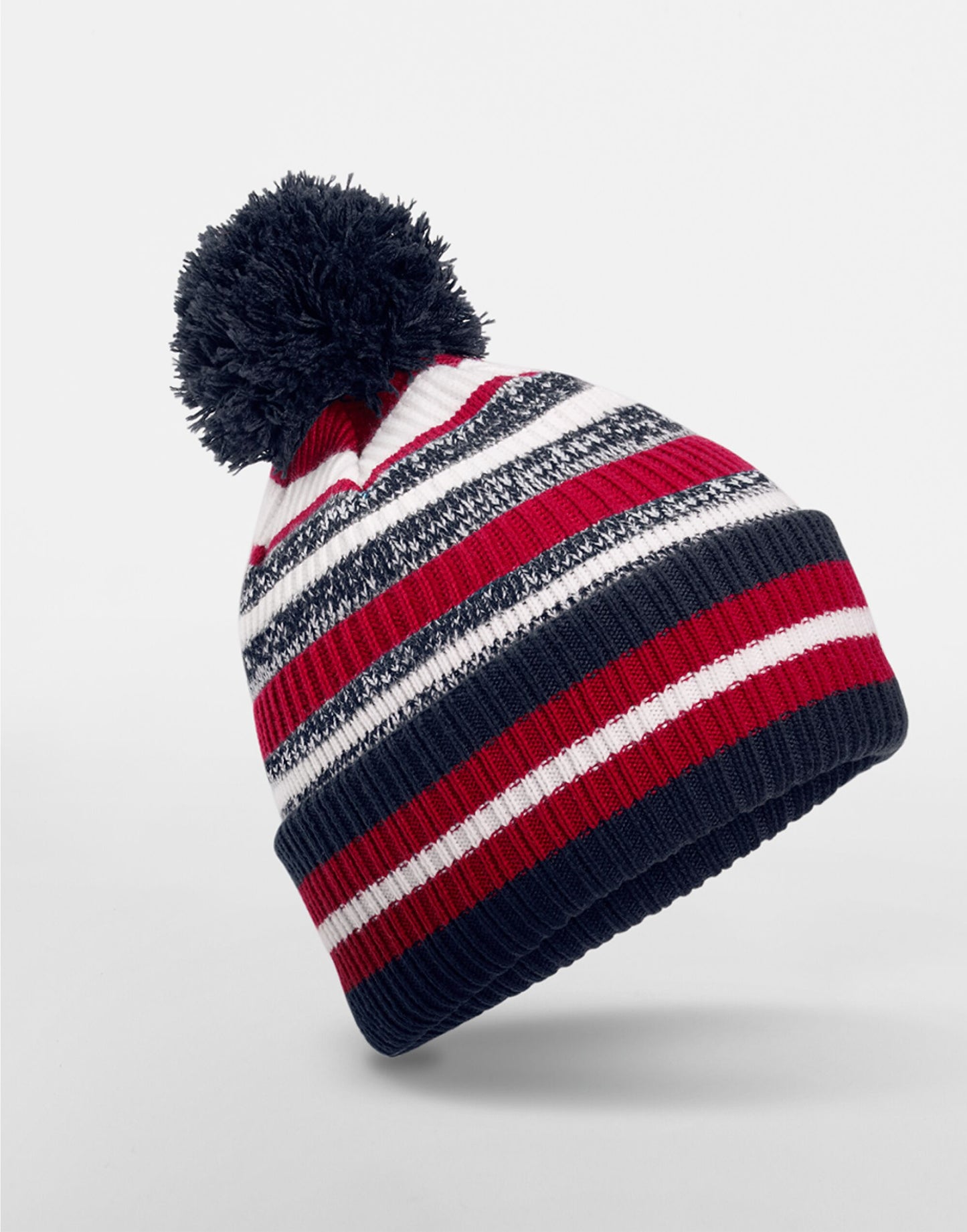 Beechfield Multi-Sport Fan Beanie | Unisex Recycled Striped Pom-Pom Hat | 5 Colours | One Size