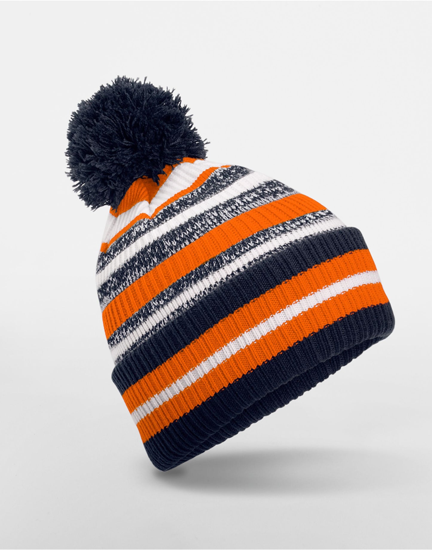 Beechfield Multi-Sport Fan Beanie | Unisex Recycled Striped Pom-Pom Hat | 5 Colours | One Size