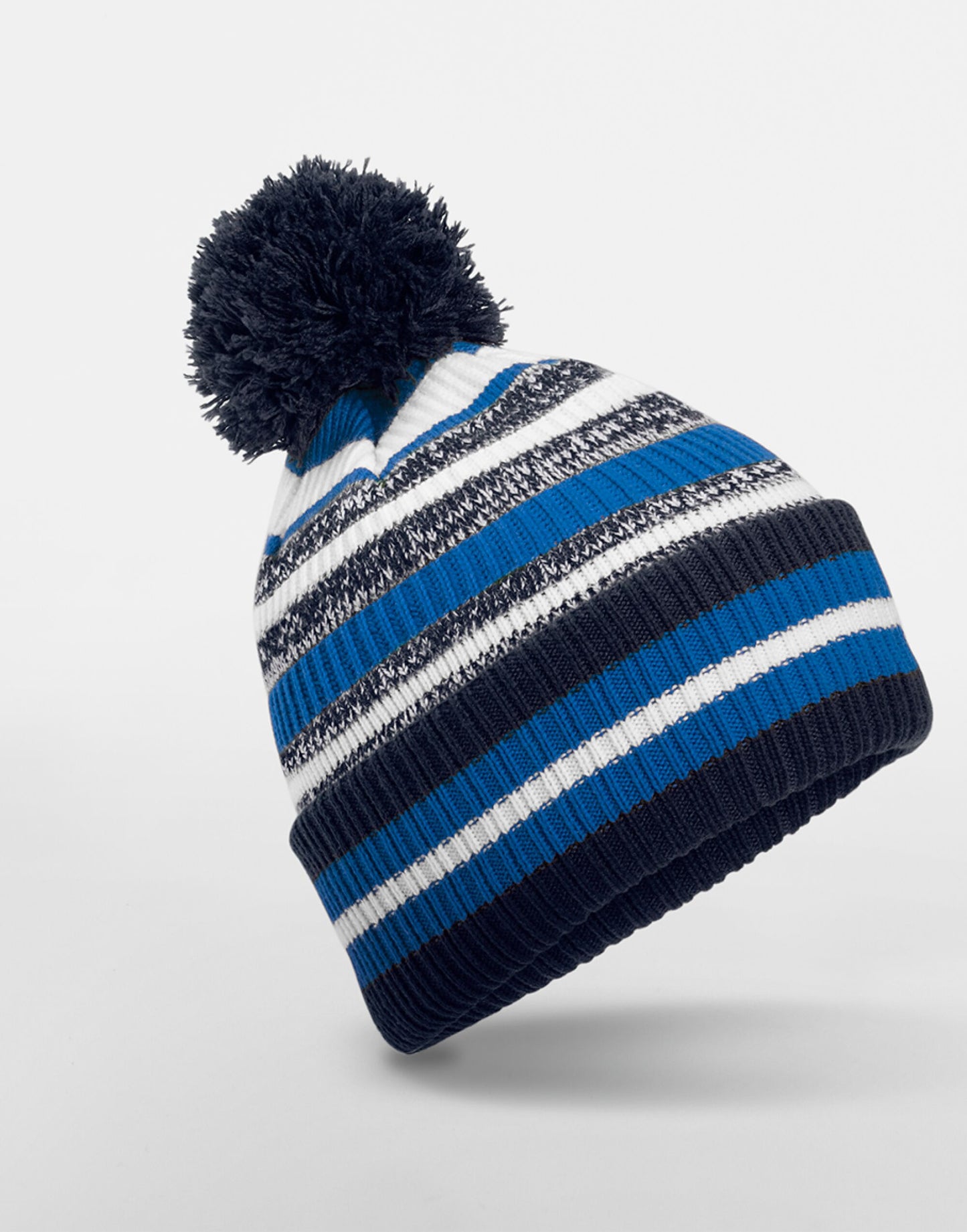 Beechfield Multi-Sport Fan Beanie | Unisex Recycled Striped Pom-Pom Hat | 5 Colours | One Size