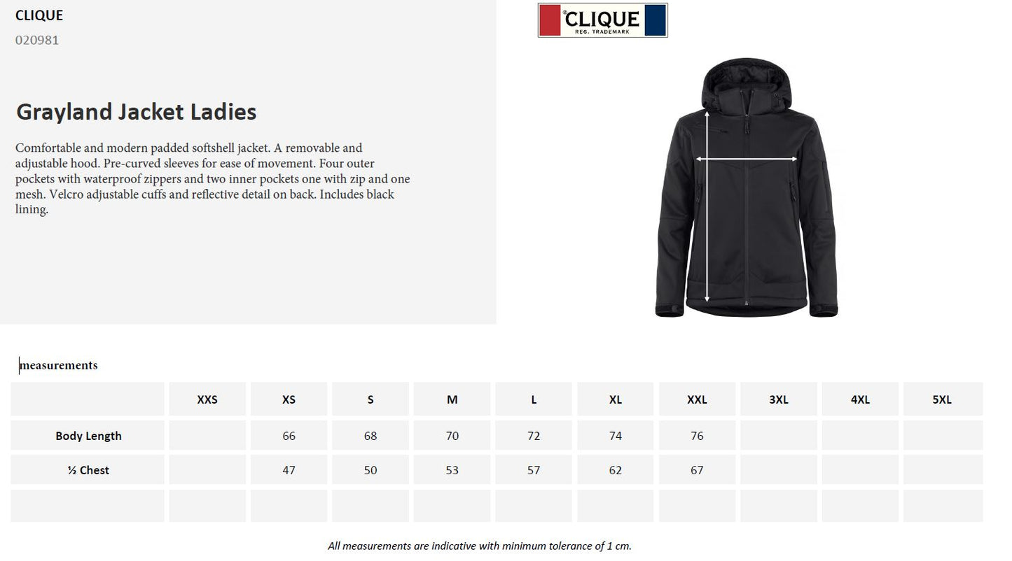 Clique Grayland Ladies Padded Softshell Jacket | Very Waterproof | Hood | 3 Colours | XS-2XL - Winter Jacket - Logo Free Clothing
