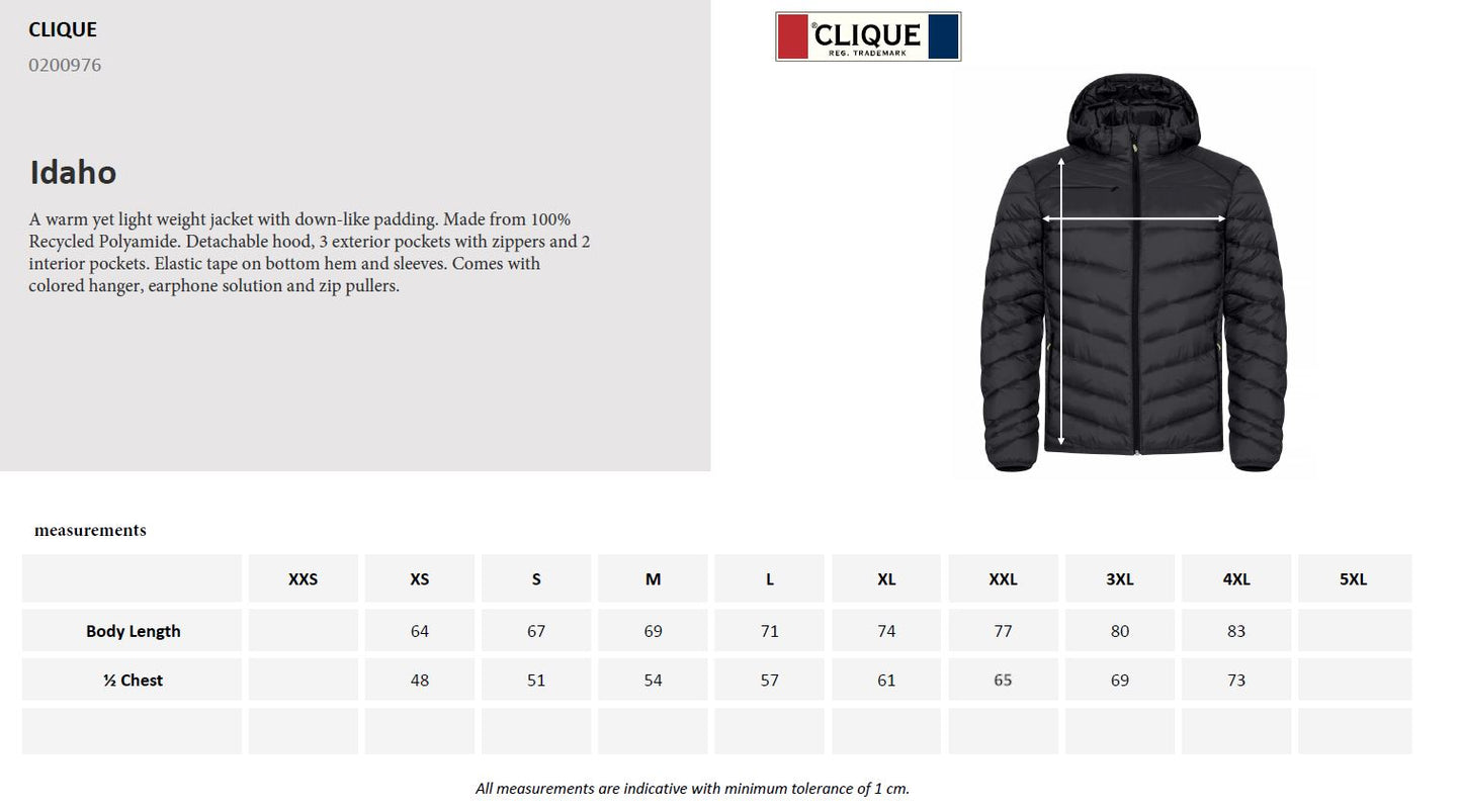 Clique Idaho Jacket | Mens Recycled Jacket | Removable Hood | 3 Colours | XS-4XL - Winter Jacket - Logo Free Clothing