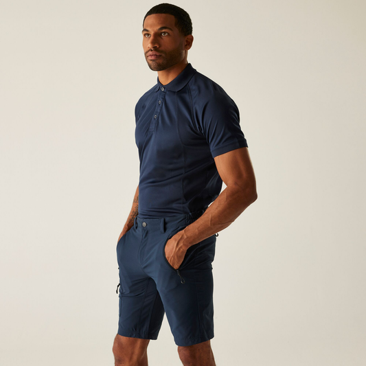 Model wearing the Regatta Prolite Men’s Stretch Shorts in Navy, front view