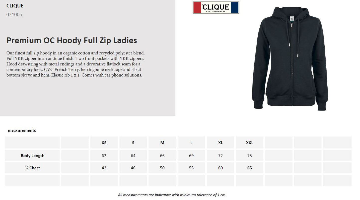 Clique Premium Organic Cotton Ladies Zip-Up Hoodie | Hooded Jacket | 5 Colours | XS-2XL - Hoodie - Logo Free Clothing