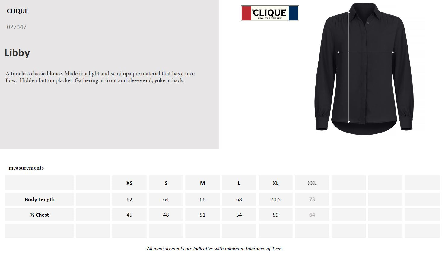 Clique Libby Ladies Blouse | Light Chiffon | Semi-Opaque Material | Black or White | XS-2XL - Shirt - Logo Free Clothing