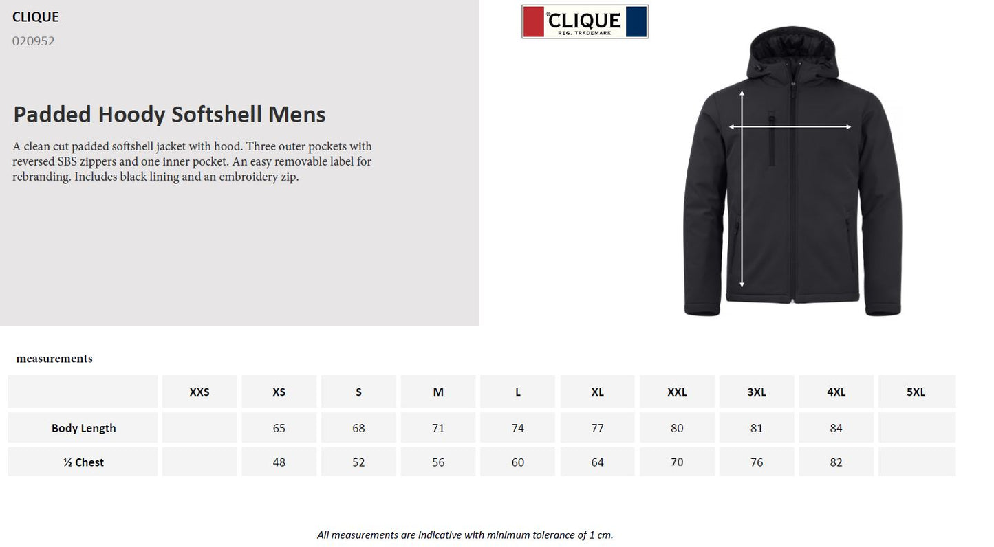 Clique Padded Mens Softshell Jacket | Hooded | Waterproof | Microfleece | 6 Colours | XS-4XL - Summer Jacket - Logo Free Clothing