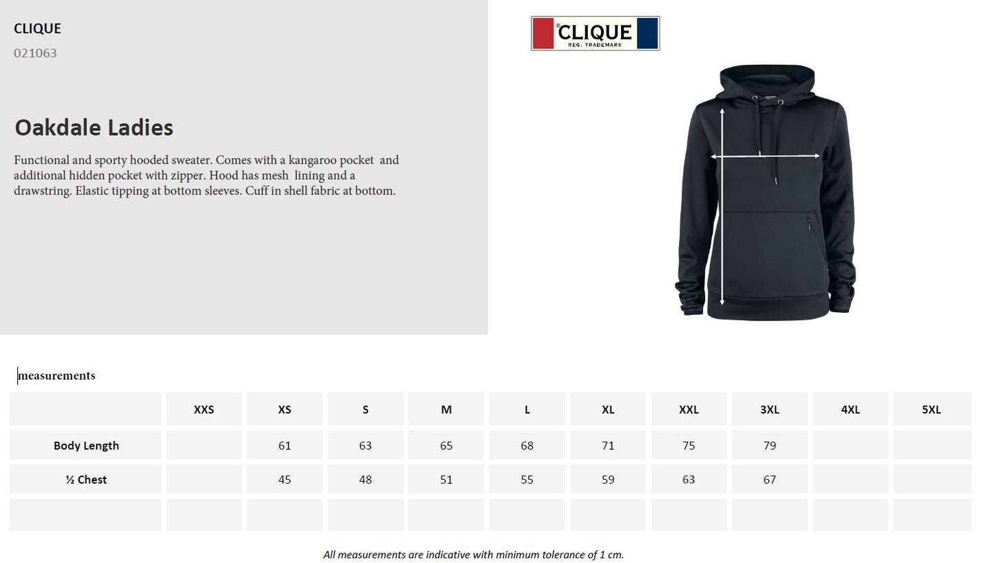 Clique Oakdale Ladies Hoodie | Medium Weight Hooded Activewear | 4 Colours | XS-3XL - Hoodie - Logo Free Clothing