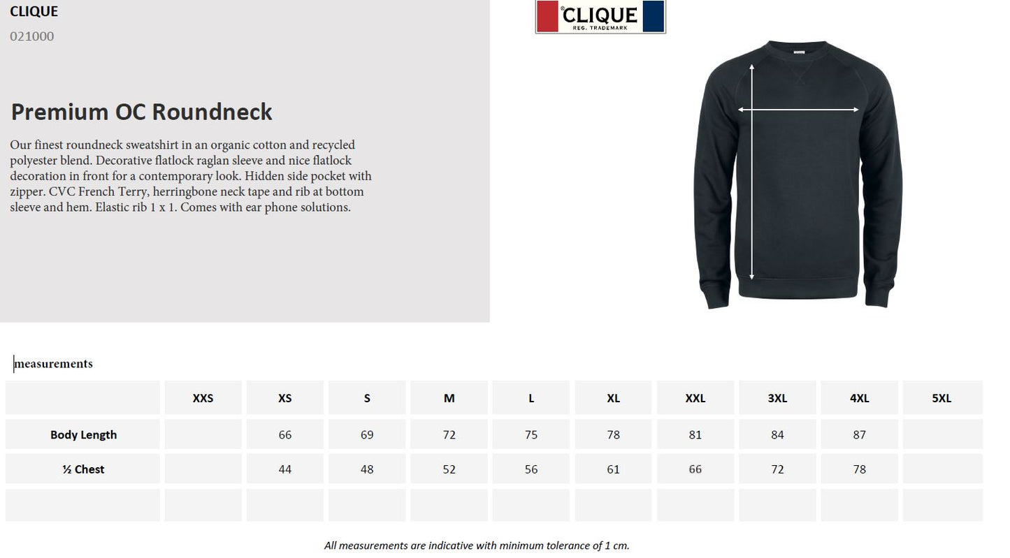 Clique Premium Organic Cotton Mens Roundneck Sweatshirt | Sweater | 5 Colours | XS-3XL