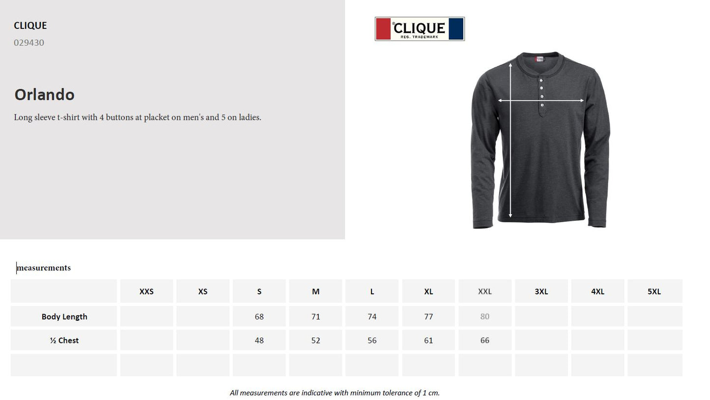 Clique Orlando Mens Henley Shirt | Soft Long Sleeve Top | Regular Fit | 3 Colours | S-2XL - Tee Shirt - Logo Free Clothing