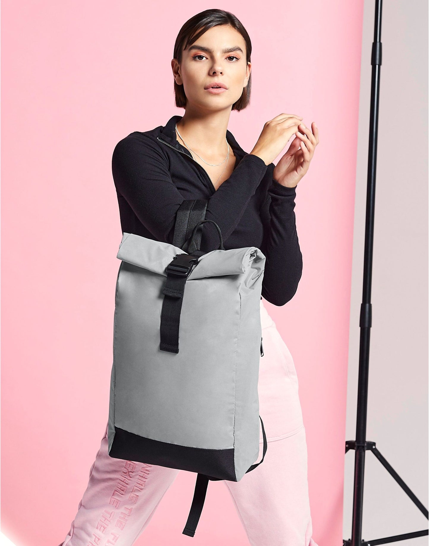 BagBase | Reflective Roll-Top Backpack | Logo Free Clothing