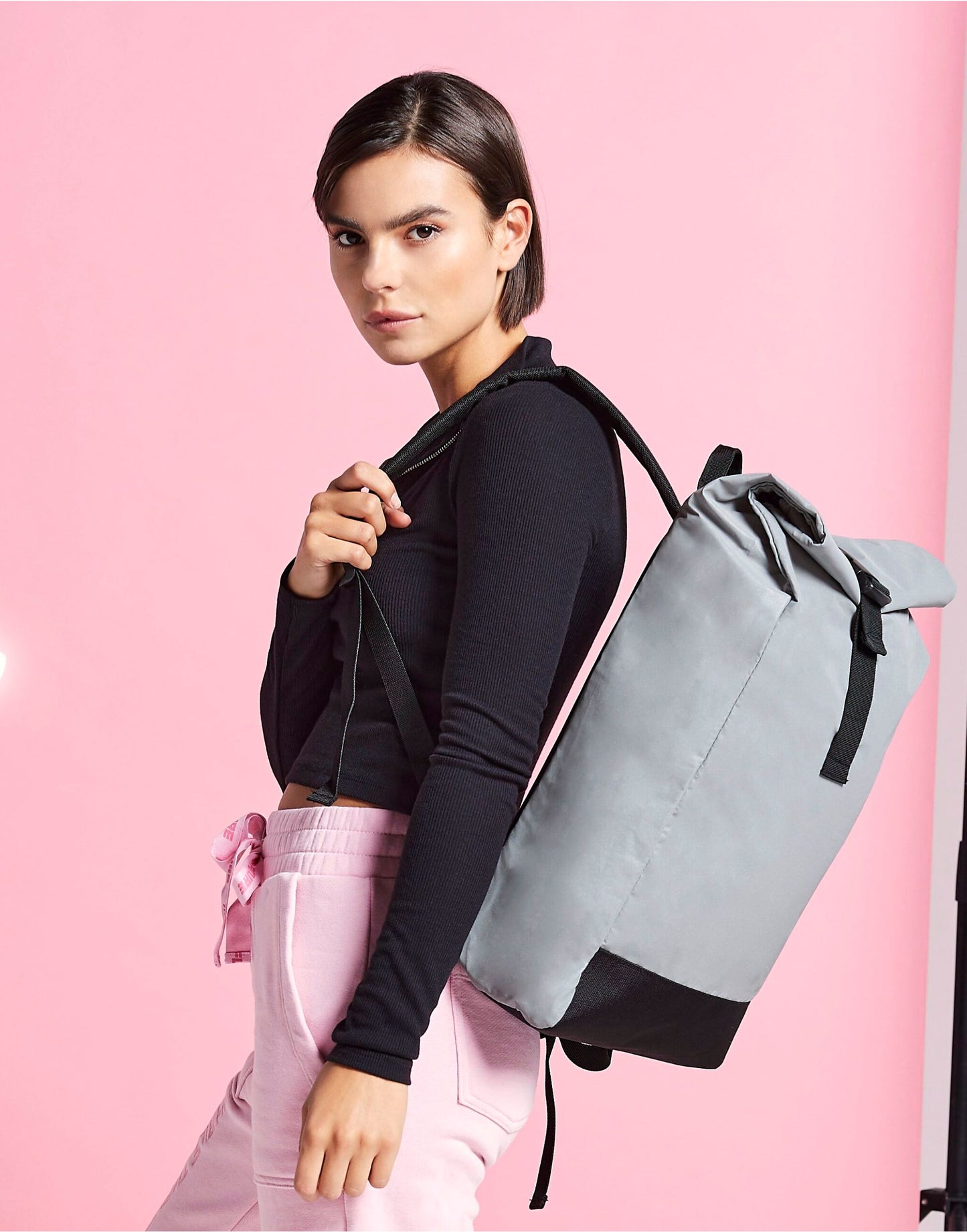 BagBase | Reflective Roll Top Backpack | Logo Free Clothing