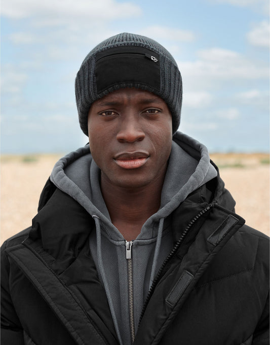 Beechfield Zip Patch Beanie | Unisex | Chunky Double Knit | 4 Colours | One Size - Hat - Logo Free Clothing