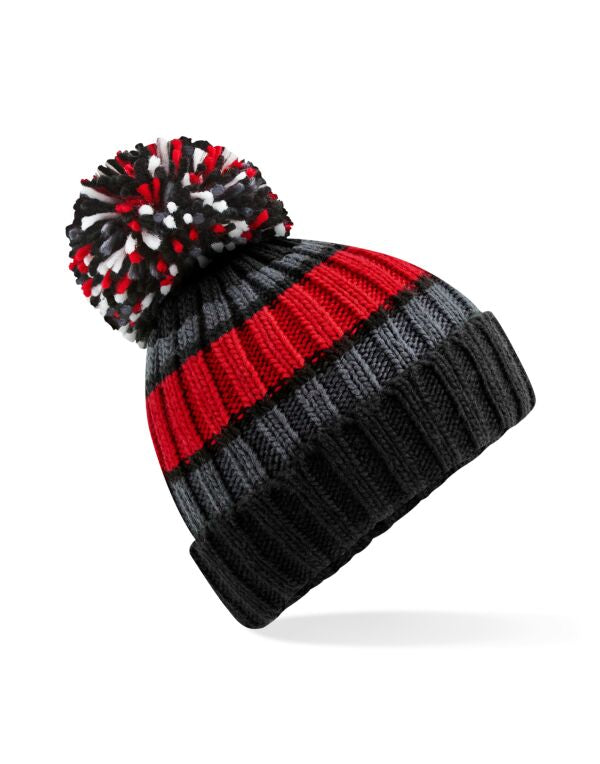 Beechfield Hygge Striped Beanie | Unisex | Heavyweight | Pom-Pom | 5 Colours | One Size - Hat - Logo Free Clothing
