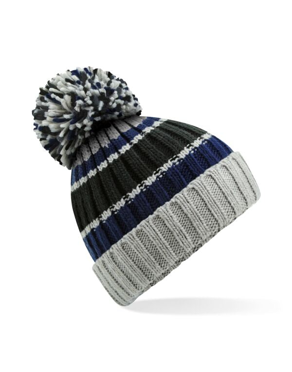 Beechfield Hygge Striped Beanie | Unisex | Heavyweight | Pom-Pom | 5 Colours | One Size - Hat - Logo Free Clothing