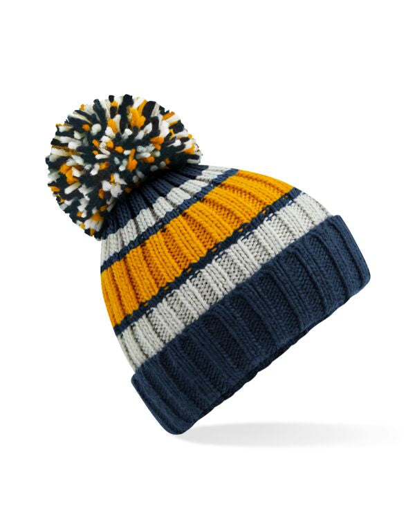 Beechfield Hygge Striped Beanie | Unisex | Heavyweight | Pom-Pom | 5 Colours | One Size - Hat - Logo Free Clothing