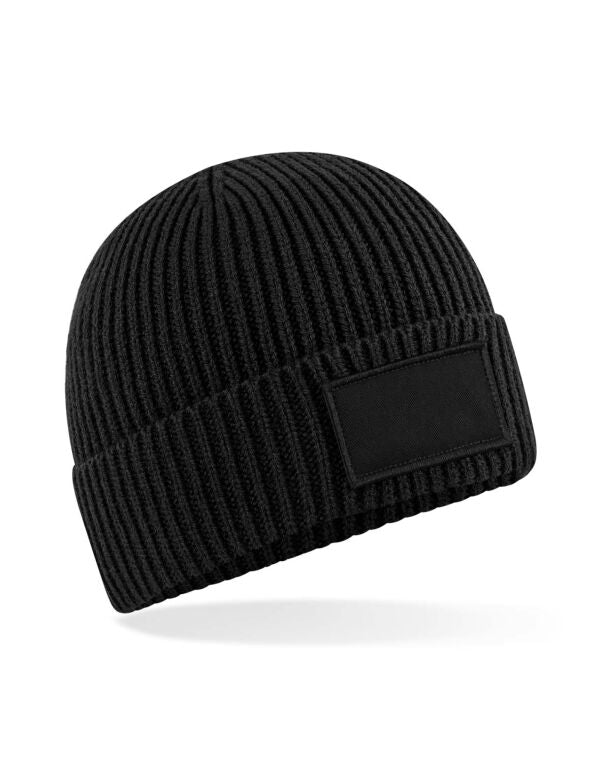 Beechfield Fashion Patch Beanie | Unisex | Ribbed | Cuffed | 7 Colours | One Size - Hat - Logo Free Clothing
